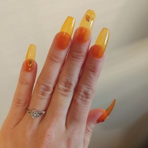 Orange Jelly Press On Nails Orange Coffin Nails - New Hand Painted